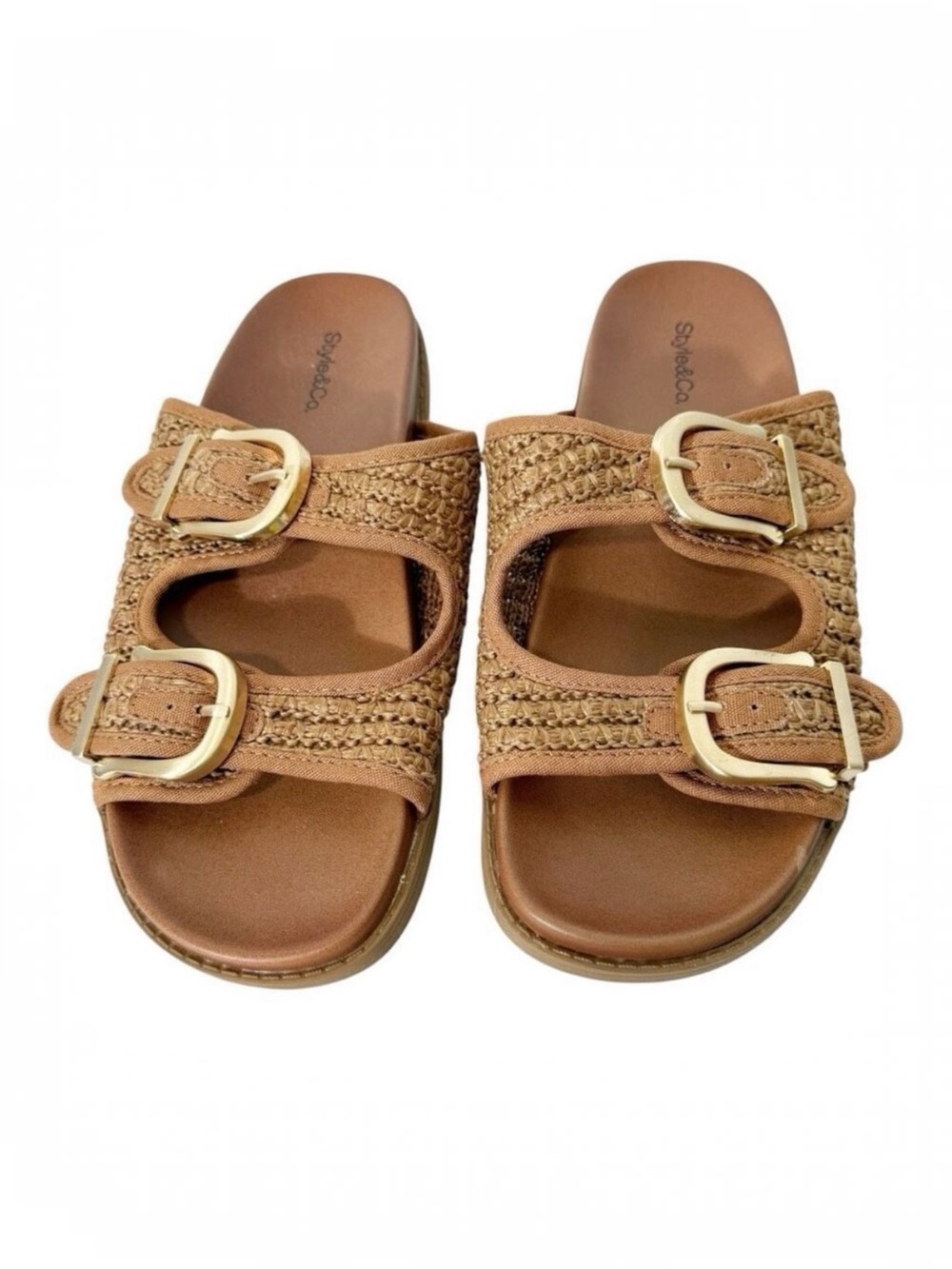 Style & Co Women's Reagann Tan Brown Woven Adjustable Buckle Flat Sandals Size 8